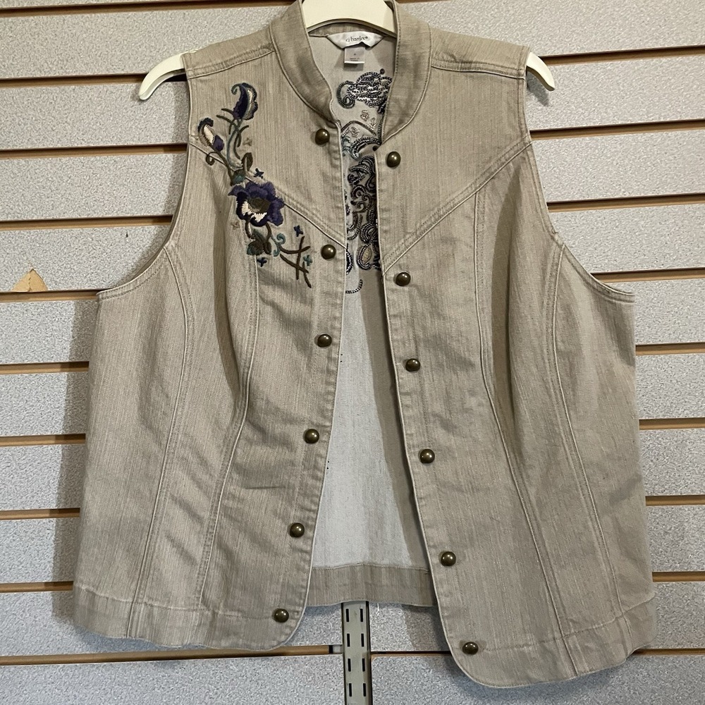 CJ Banks Tan Denim Vest L Embroidered Studded LN Sz X (XL)